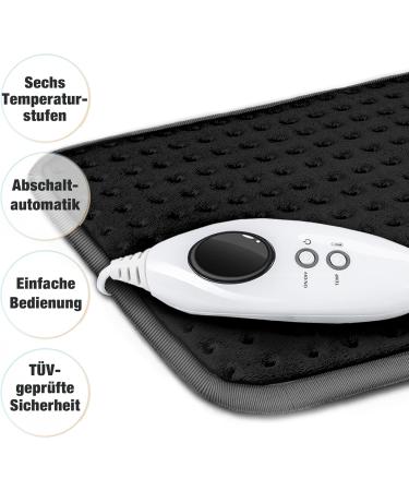 Sinnlein Fleece Heating Pillow 30x60 cm T V S d GS Certified Electric Heat with Auto Shut-off 6 Temperature Settings Washable Digital Display Anthracite - Buy Online on GoSupps.com