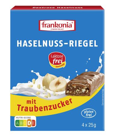frankonia CHOCOLAT bar with glucose lactose-free & gluten-free hazelnut 25g (pack of 4) 25 g (pack of 4)