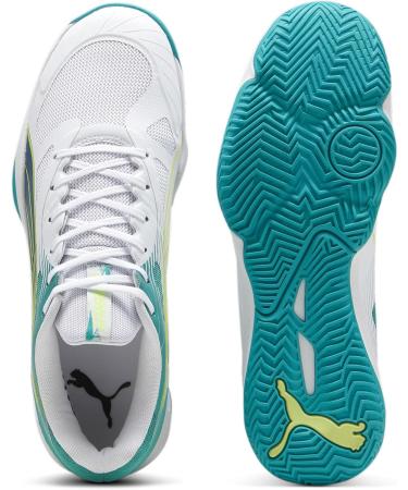PUMA Unisex Attacourt Indoor Court Shoe - 46 EU | White Ocean Tropic Sparkling Green Lime Squeeze | International Shipping Available - Buy Online on GoSupps.com