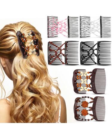 6 Pieces Magic Hair Combs Stretchy Double Comb Hair Clip Magic Beaded Double Stretching Combs Double Slides Hair Combs Magic Elastic Hair Clips for Women Ladies Girls DIY Accessories (Classic Style)