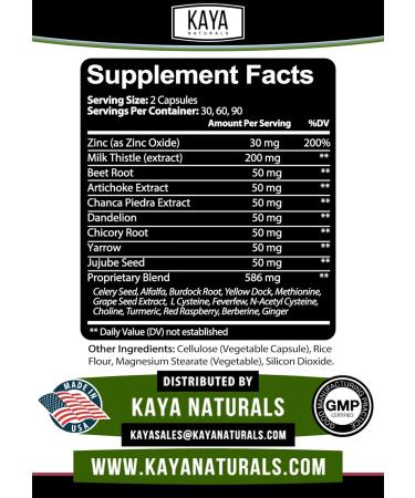 Kaya Naturals Liver Support Capsules with Milk Thistle and Dandelion Root - 60 Count - Detox Cleanse and Gut Health Supplements for Women and Men - Buy Online on GoSupps.com