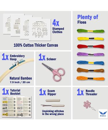 Bradove 4 Piece Embroidery Stitches Practice Kit for Beginners - Includes Patterns for Adults and Kids - Buy Online on GoSupps.com
