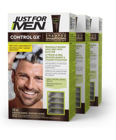 Just For Men Control GX Grey Reducing Shampoo Gradually Colors Hair 118ml (3 Count) & Just For Men Touch Of Grey Gray Hair Coloring for Men with Comb Applicator - Buy Online on GoSupps.com