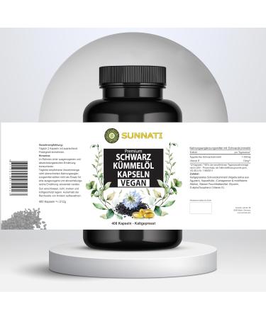 Buy Black Cumin Oil Capsules - 400 Vegan 1000 mg - High-Dose Cold-Pressed Egyptian with Vitamin E - Sunnati Brand - Fast International Shipping from Germany - Buy Online on GoSupps.com