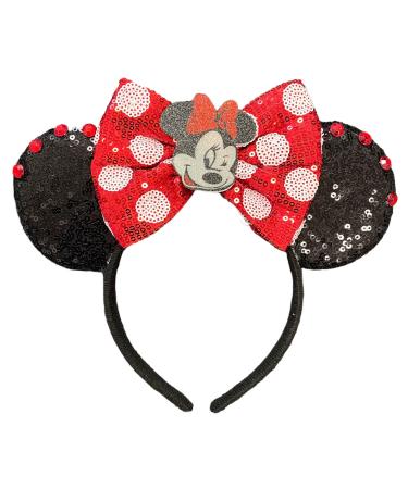 Minnie Mouse Inspired Sequin Alice Headband Minnie Ears With Big Red 5" Sequin Bow Handmade Fancy Dress Cosplay