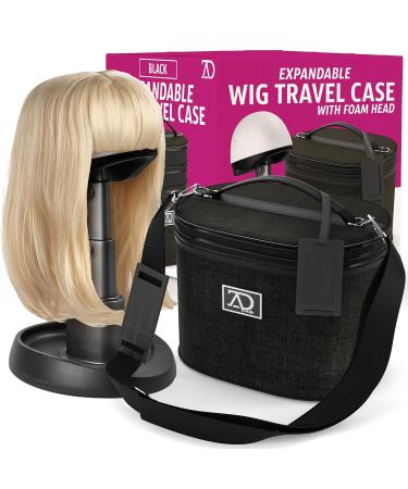 Wig Travel Case - 8-12 High Wig Box with Collapsible Stand - Dome Foam Head - Zipper Carrying Case for Safe Storage and Travel of Wigs (Denim Black) - Buy Online on GoSupps.com