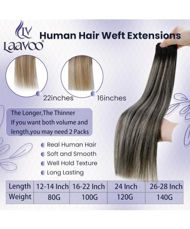 LAAVOOGAGE Real Hair Extensions - Ombre Sew-In Weft 100g 50cm Black Silver Tresses | Remy Human Hair for Stunning Looks - Buy Online on GoSupps.com