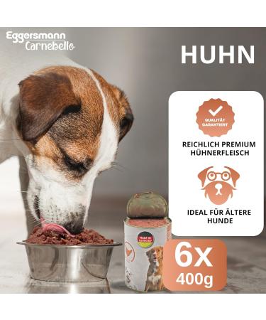 Eggersmann Carnebello - Wet dog food with chicken (6 x 400 g) - Complete food for adult dogs - Tasty and premium wet food for dogs - Buy Online on GoSupps.com
