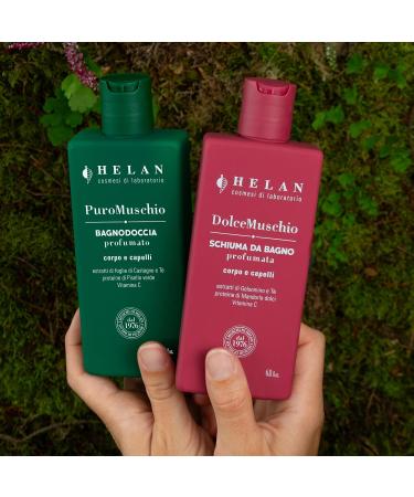 Helan Puro Muschio-Shampoing et gel douche 2en1 pour hommes et femmes la vitamine C antioxydante doux pour une peau douce Gel douche corps et cheveux 94% d'origine naturelle fabriqu en Italie 200ml - Buy Online on GoSupps.com