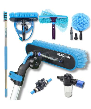 IGADPole 17ft(5m) Washing Kit: Water-fed Brush Cobweb Duster and 10 (25cm) Squeegee and Soap Dispenser Window Cleaning Pole Water Fed Telescopic Brush Window Cleaner Equipment 5m (17ft) Pole