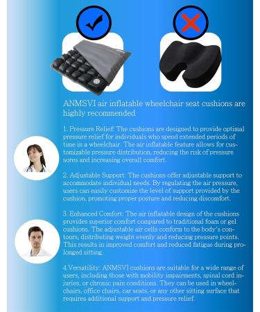 ANMSVI Air Inflatable Wheelchair Seat Cushion for Car & Office Adjustable Firmness for Coccyx - Black With Grey Cover - Buy Online on GoSupps.com