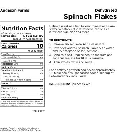 Augason Farms Dehydrated Spinach Flakes 8 oz | No. 10 Can | High-Quality Dehydrated Spinach - Buy Online on GoSupps.com