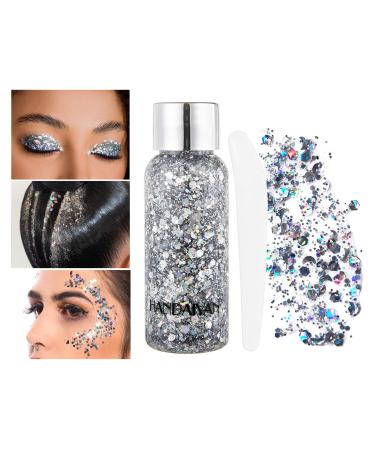 Body Glitter Gel Liquid Glitter Festival Glitter Chunky Glitter Long Lasting Sparkling DIY Arts Crafts-Silver