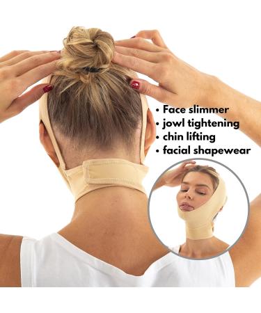 Post Surgery Neck & Chin Compression Garment Bandage | Face Slimmer & Jowl Tightening Wrap | Neck Coverage & Chin Lifting Strap | Beige (M) - Buy Online on GoSupps.com