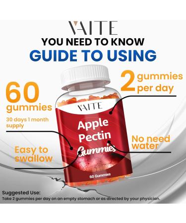 Apple Pectin Gummies - High-Fiber Supplement with 2000mg Natural Cholesterol Lower Support Promotes Digestive Wellness & Stomach Comfort Non-GMO & Gluten Free Herbal Supplements - 60 Vegan Gummy - Buy Online on GoSupps.com