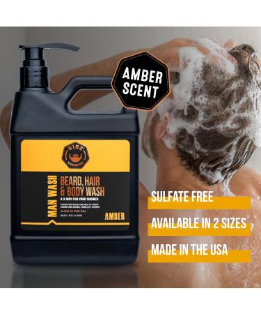 GIBS Grooming Amber 3 in 1 Body Wash For Men Beard & Hair Moisturizing and Cleansing Liquid Body Wash Liter - Sulfate and Paraben Free - Buy Online on GoSupps.com