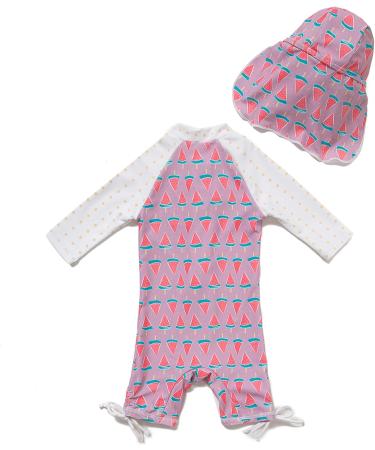 Bonverano Baby Girls UPF 50+ Sunsuit with Sun Cap, Watermelon, 2 Years - Buy Online on GoSupps.com