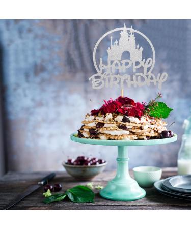 Arthsdite Castle Birthday Cake Topper Castle Theme Birthday Party Decoration Princess Prince Happy Birthday Cake Decoration - Silver Glitter - Buy Online on GoSupps.com