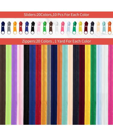 60 Yards Assorted Nylon Coil Zippers with 200 Sliders - DIY Sewing Crafts Supplies in 20 Colors - Buy Online on GoSupps.com