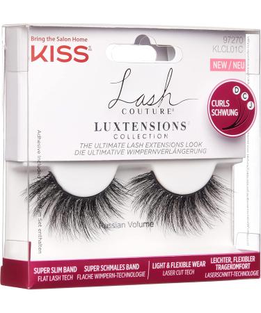 KISS Lash Couture LuXtensions Collection 1 Pair of Fake Lashes Russian Volume Light and Flexible Faux-Mink Eyelash with Super Slim Band includes Lash Glue - Buy Online on GoSupps.com