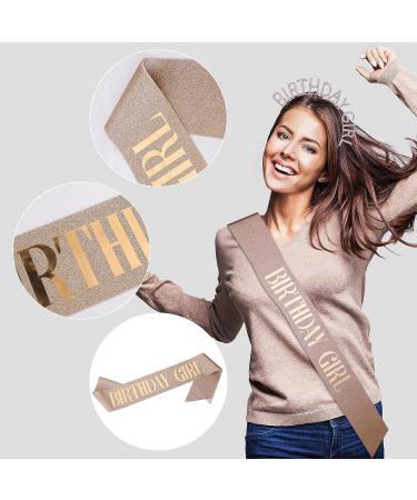 Birthday Crown for Women - Rose-Gold Rhinestone Headband, Sash, and Tiara Set - Buy Online on GoSupps.com