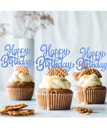 UXYOKM 24Pcs Happy Birthday Cupcake Toppers Blue Glitter Cupcake Picks Birthday Decorations Baby Shower Anniversary Party Supplies - Buy Online on GoSupps.com