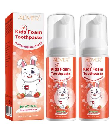 Kids Foam Toothpaste 2Pcs Toddler Toothpaste with Low Fluoride for U Shaped Toothbrush Anticavity Foaming Toothpaste and Mouthwash for Toddler Kids and Children s Teeth Cleaning (Strawberry)
