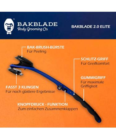 BAKBLADE 2.0 Elite Plus - Ergonomic Back Hair Remover for Men | Body Shaver for Back Arms Legs & Belly | Includes Replacement Blades - Buy Online on GoSupps.com
