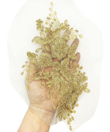 2pcs Gold Flower Embroidery Lace Applique Sew on Patches for Wedding Dress & Costume DIY - Buy Online on GoSupps.com