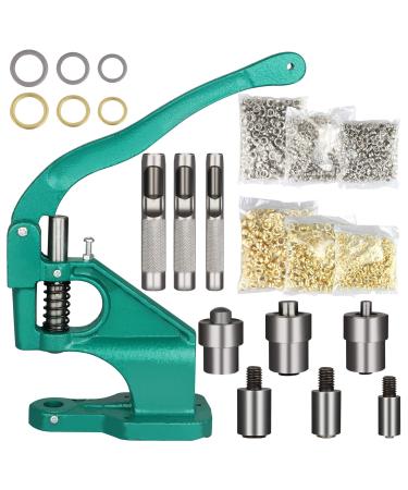 PIAOPIAONIU Hand Press Grommet Eyelet Machine Hole Punch Tool Kit Including Grommet Machine,3 Dies and 2400Pcs Golden & Sliver Grommets 3 PCS Installation Tools for Banner,Sign,Awning,Poster,Curtain Type1