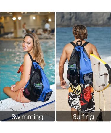 WANDF Swim Bag Mesh Drawstring Backpack with Wet Pocket Beach Backpack for Swimming Gym and Workout Gear Navy Blue Large - Buy Online on GoSupps.com