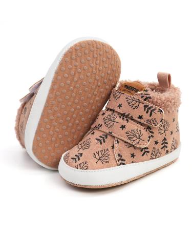 RVROVIC Baby Boys Girls Anti-Slip Sneakers Soft Ankle Boots Toddler First Walkers Newborn Crib Shoes 6-12 Months A1 Leafbrown