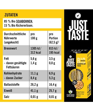  Just Taste Be different JUST TASTE Pack of 6 boxes of organic soy and chickpea fettuccine/linguine 250g - Buy Online on GoSupps.com