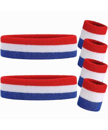 Sweatband Set for Men - 2 Headbands and 2 Wristbands for Sports Activities - Blue/White/Red - AMind4U - Buy Online on GoSupps.com