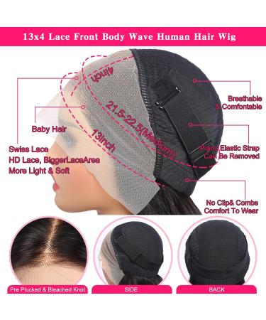 MEGALOOK 28 Inch Body Wave Human Hair Glueless Lace Front Wig - Pre Plucked 200% Density Natural Color with Baby Hair - Buy Online on GoSupps.com