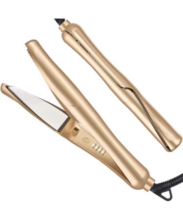 Hair Straightener and Curler 2 in 1 Professional Flat Iron for Hair Straightening Curling Suitable for All Hair Types, Dual Voltage - Gold