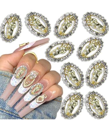 3D San Judas Nail Charm  10pcs Shiny Zircon Buddha Nail Art Charms Alloy Rhinestones Virgin Mary Nail Charms for Acrylic Nails Gold Charms for Nails Jesus Christ Metal Nail Jewels Nail Accessories