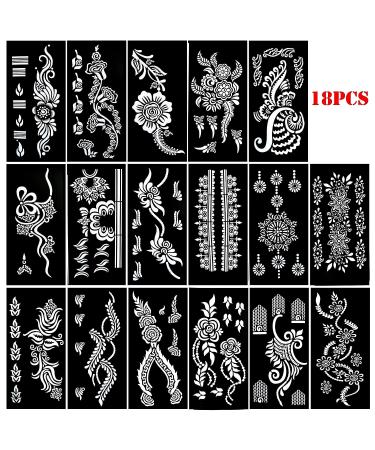 PADOUN 18-Sheet Henna Tattoo Stencils for Hands - Reusable Glitter Temporary Templates for Body, Arm, Hand - Indian Henna Sticker Kit - Buy Online on GoSupps.com