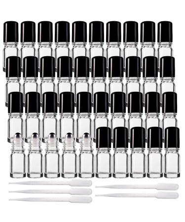 Jucoan 40 Pack 5ml Clear Glass Roll on Bottles Refillable Essential Oil Bottles with Stainless Steel Roller Balls and 5 Droppers for Sample Travel DIY Cosmetic Containers - Buy Online on GoSupps.com