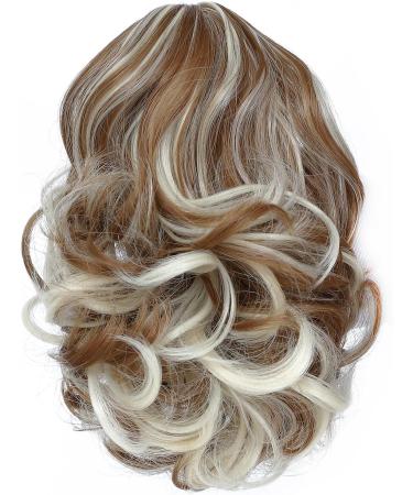 Yamel Highlight Brown Mix Blonde 8 Short Curly Wavy Ponytail Extension - Claw Jaw Clip Synthetic Hairpiece - Buy Online on GoSupps.com