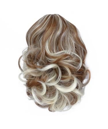 Parxitn 20cm Short Curled Ponytail Extension - Camel Brown & Bleach Blonde Claw Clip Synthetic Hair - Buy Online on GoSupps.com