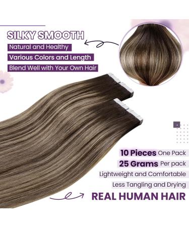 Laavoo Invisible Tape In Extensions | Real Hair Balayage #4/27/4 | Ombre Dark Brown to Caramel Blonde | 10pcs 45cm Remy Hair Extensions - Buy Online on GoSupps.com