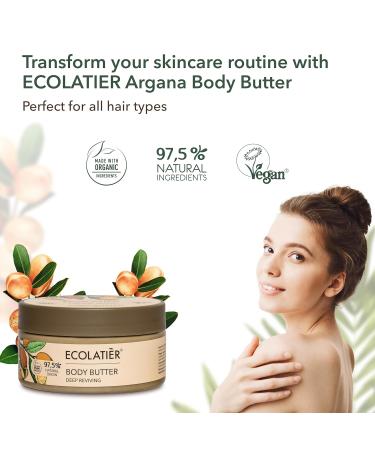 Deep Reviving Body Butter with Organic Argan Oil Ultra-Hydrating Vegan Moisturizer for Men & Women | 97.5% Natural Nourishing & Perfect for Dry Skin | 6.7 Fl Oz - Buy Online on GoSupps.com