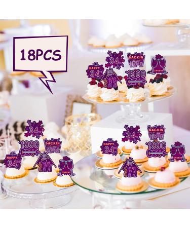 18pcs Purple Glitter Disco Ball Guitar Dessert Cupcake Topper Cheer to Let s Glow Crazy Backing 1990 Retro 80s 90s Hip Hop Disco Theme Decor Supplies Happy 34th Birthday Party Decorations - Buy Online on GoSupps.com