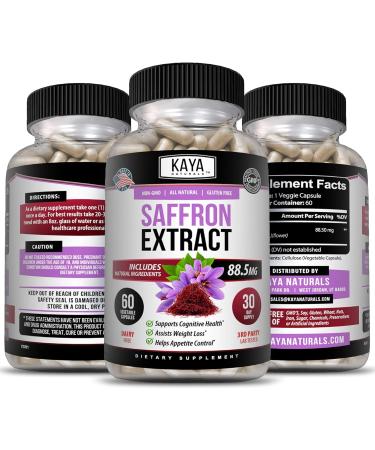Kaya Naturals Saffron Supplement Capsules - 100% Pure Extract for Energy & Mood Boost | Eye & Heart Health Support - 60 Count - Buy Online on GoSupps.com
