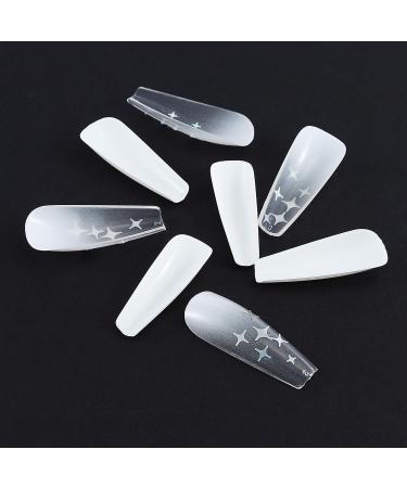 Brishow Long White Press-On Nails with Glitter Stars | 24 Ballerina Acrylic False Nails for Women & Girls - Easy Stylish and International Shipping - Buy Online on GoSupps.com