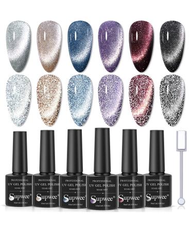 SUPWEE Reflective Cat Eye Gel Polish 6 Colors Magnetic Gel Nail Polish Manicure Soak Off UV Gel 038