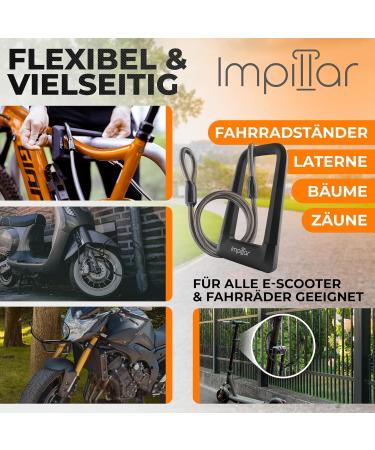 Impillar High Security Bike Lock for E-Scooter E-Bike Roller & Motorcycle | Light Bracket Lock with 1.2m Cable - Ideal for Children & Adults - Buy Online on GoSupps.com