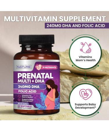 Prenatal Vitamins for Women - Multivitamin with DHA Folic Acid Vitamin C B12 Iron & Omega-3 - Before During & Post Pregnancy Supplement for Healthy Growth & Brain Development - 60 Softgels 60 Count (Pack of 1) - Buy Online on GoSupps.com