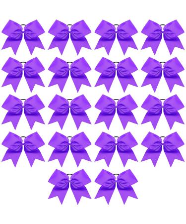 Cheer Bows, Caenagrion 18 PCS 8" Purple Large Cheer Hair Bows Ponytail Holder Elastic Band Handmade for Cheerleaders Teen Girls College Sports (Purple)